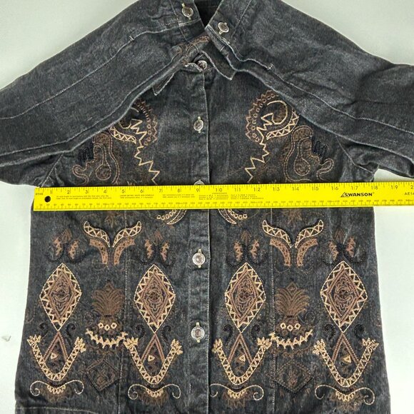 Chico's Black Denim Jacket XS 0 Embroidered Beaded Cropped Boho Western Vintage - Picture 11 of 16